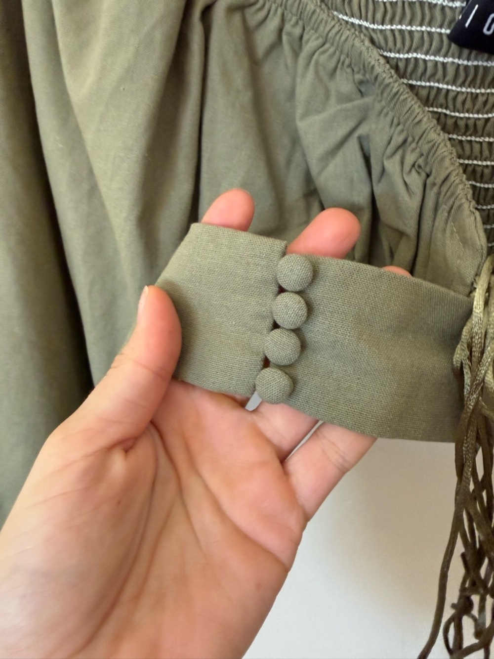 Lioness Olive Green Puff Sleeve Crop Top XS Cottagecore Coquette Tie Front - Picture 5 of 7